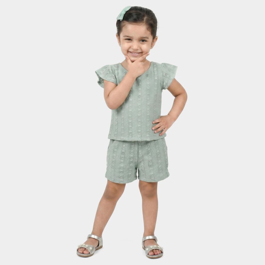 Girls Mint Green Round Neck Short Upper and Bottom Set, Light Green, large