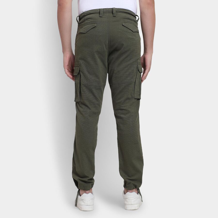 Men's Slim Fit Casual Trousers, गहरा हरा, large