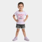 Girls' Lilac Cotton Blend Round Neck Regular T-Shirt, Lilac, small