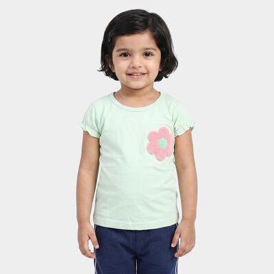 Girls' Mint Green Round Neck Regular T-Shirt