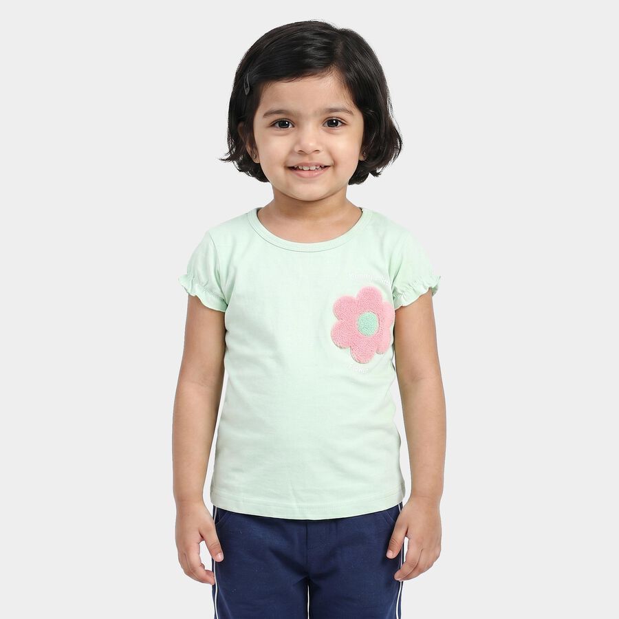 Girls' Mint Green Round Neck Regular T-Shirt, Light Green, large
