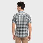 Men's Navy Blue Checked Regular Fit Casual Shirt, Navy Blue, small