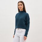 Women's Deep Teal High Neck Classic Pullover, टील ब्लू, small image number null