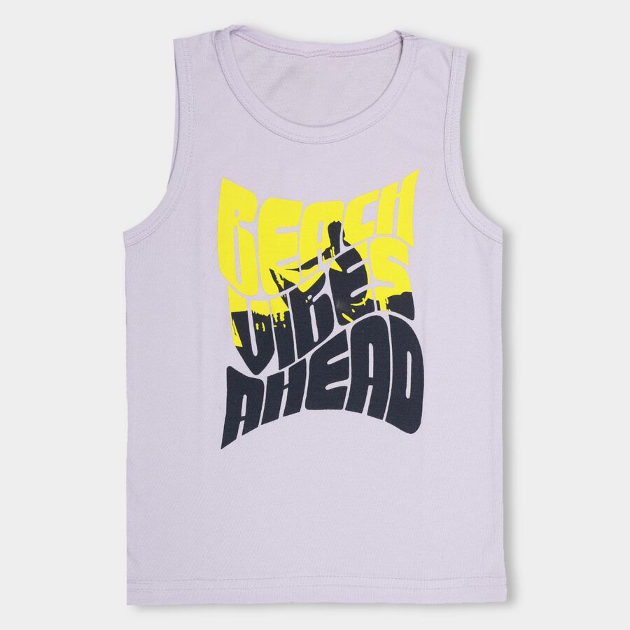 Boys' Lavender Round Neck Sleeveless T-Shirt, Lilac, large image number null