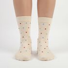 Women Cream Regular Fit Polka Dot Pack of 1 Socks, ऑफ व्हाइट, small