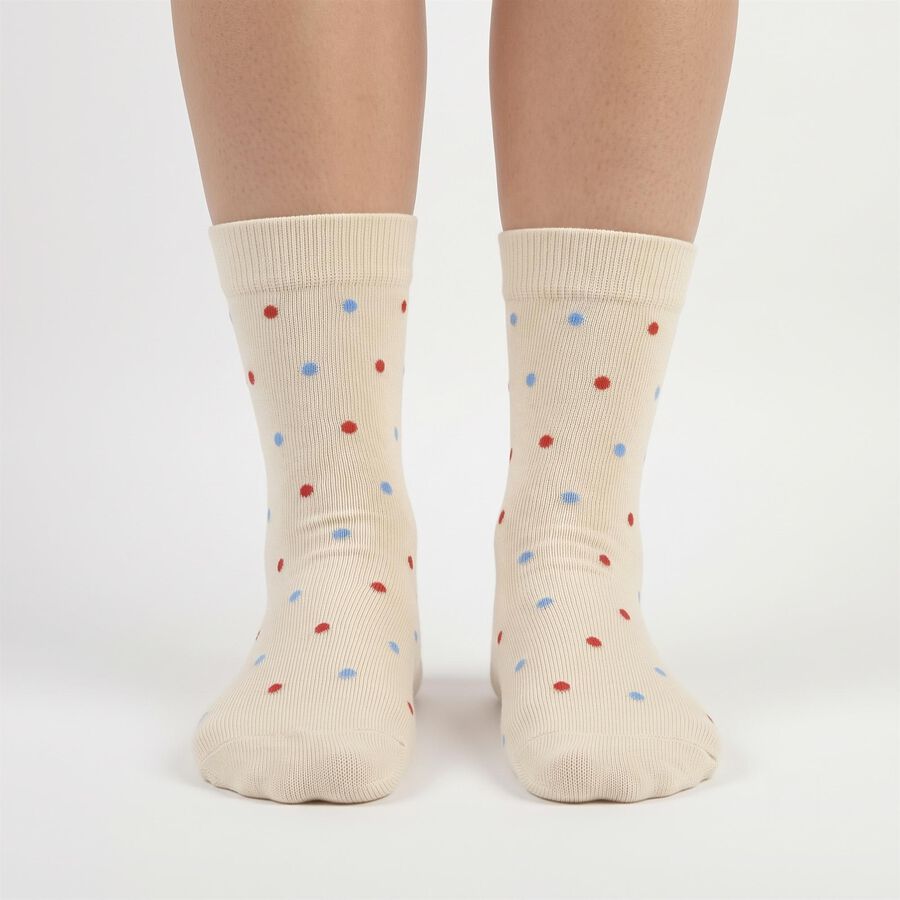 Women Cream Regular Fit Polka Dot Pack of 1 Socks, ऑफ व्हाइट, large
