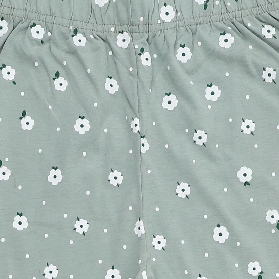 Girls' Muted Sage Green Floral Print Cotton Blend Pyjama, हल्का हरा, large image number null