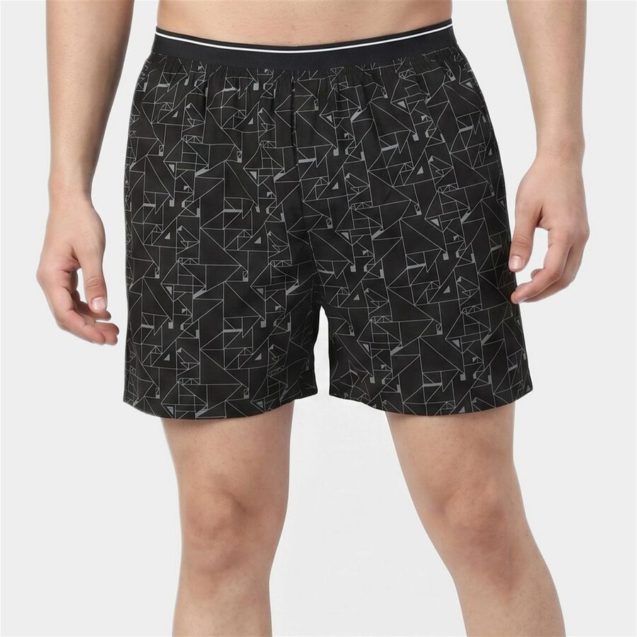 Men's Black Relaxed Fit Geometric Printed Boxers, काला, large