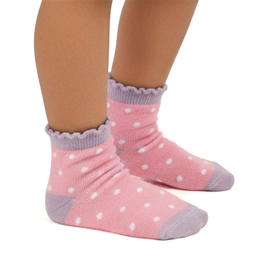 Girls' Soft Pink Regular Fit Striped and Polka Dot Socks Pack of 2, हल्का गुलाबी, large image number null