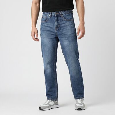 Men's Blue Straight Fit Washed Jeans