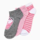 Women's Gray and Pink Ankle Length Graphic and Striped Socks Pack of 3, Assorted, small