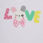 Girls' White Cotton Printed T-Shirt and Pink Gingham Shorts Set, White, small image number null