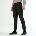 Men's Deep Charcoal Black Slim Fit Flat-Front Formal Trousers, Black, small image number null