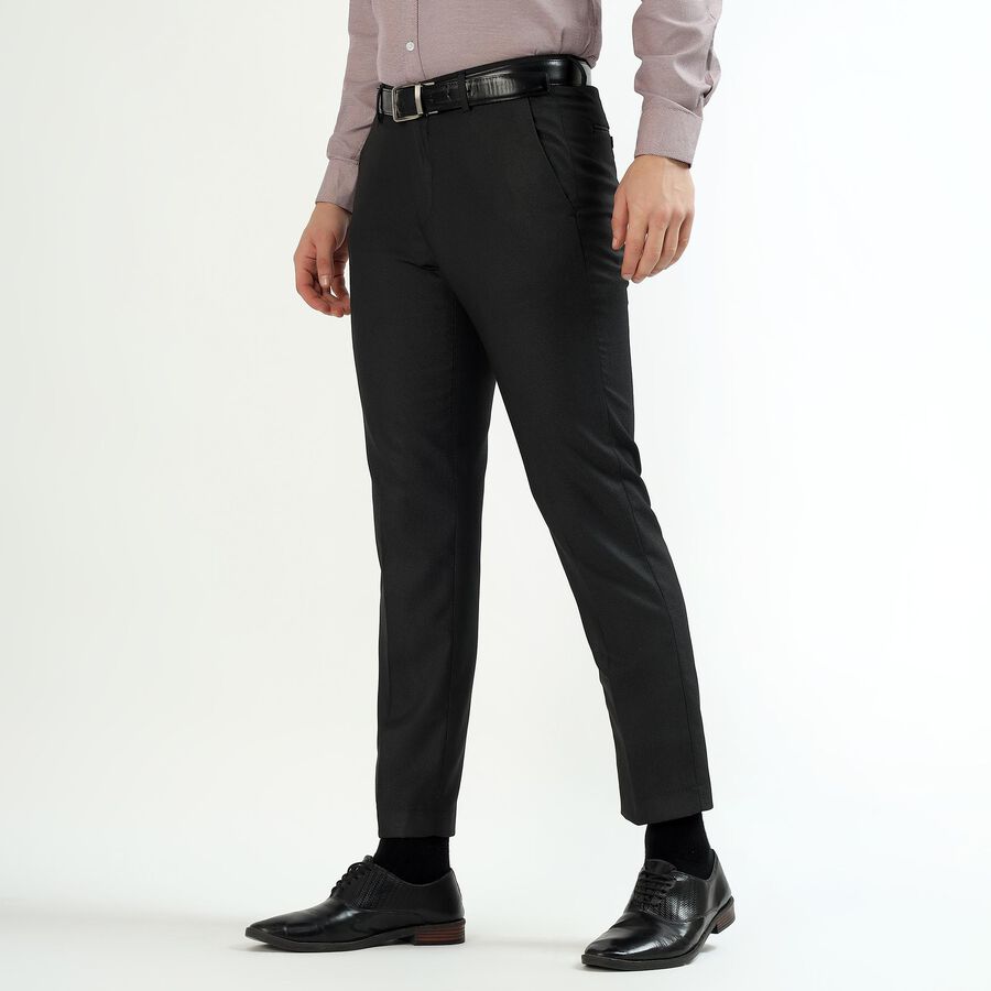 Men's Deep Charcoal Black Slim Fit Flat-Front Formal Trousers, Black, large image number null
