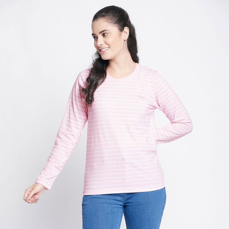 Stripes Round Neck Top, Pink, large image number null
