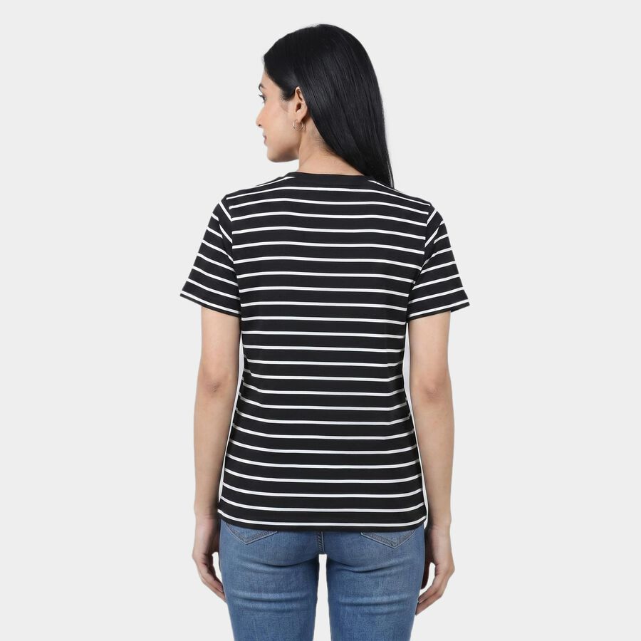 Women's Black Round Neck Regular T-Shirt, Black, large