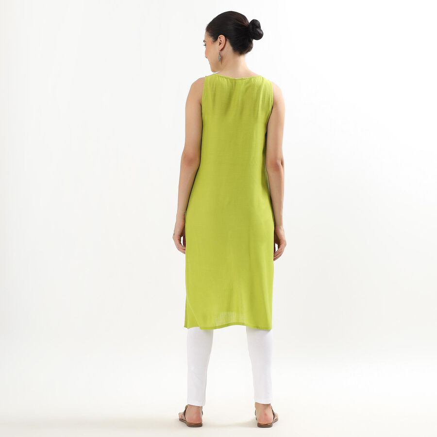 Women's Bright Lime Green Notch Neck Embroidered Kurta, हल्का हरा, large image number null