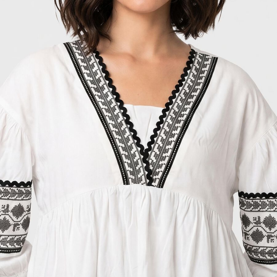 Women White V Neck Shirt, सफ़ेद, large