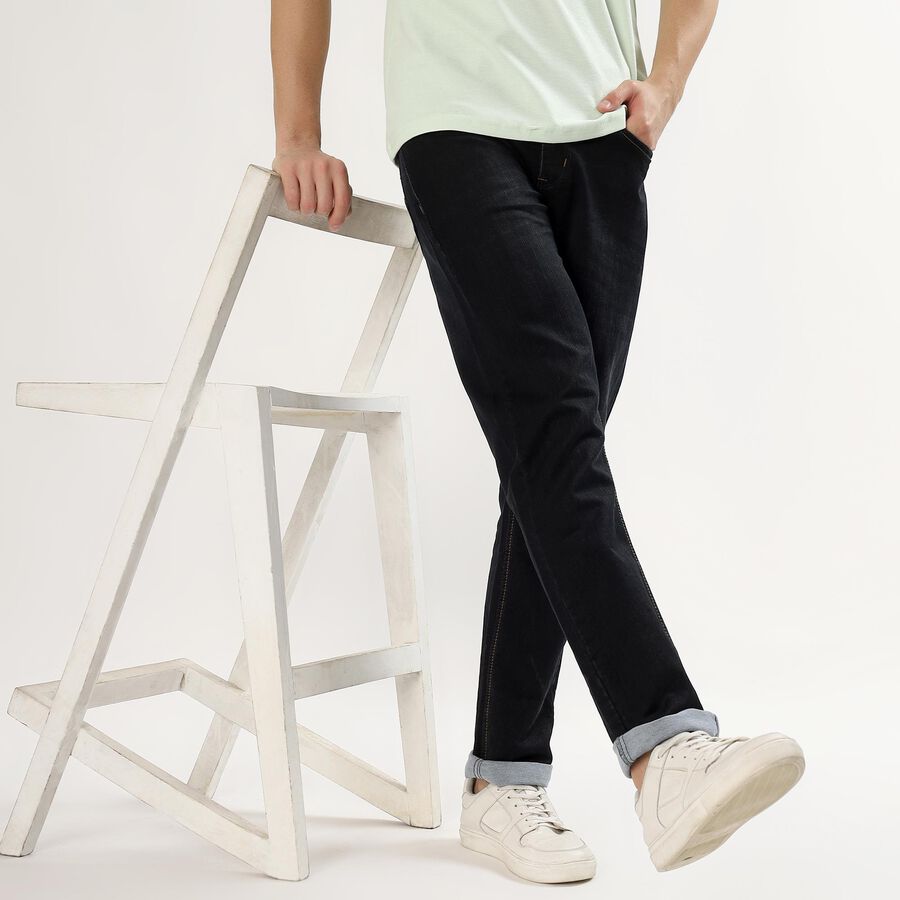 Men's Jet Black Slim Fit Classic Jeans, गहरा नीला, large image number null