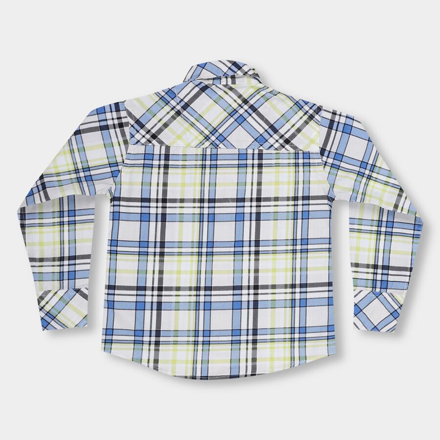Boys' Bright Yellow and Blue Cotton Classic Collar Casual Shirt, Yellow, large image number null
