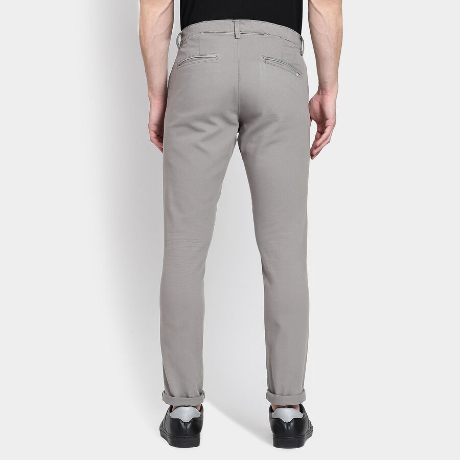 Men's 100% Cotton Slim Fit Casual Trousers , Light Grey, large image number null
