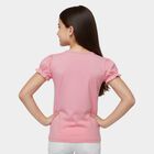 Girls' Pink Cotton Round Neck Graphic Printed T-Shirt, गुलाबी, small