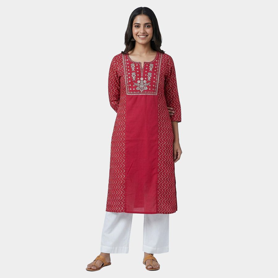 Women's Fuchsia Round Neck Classic Kurta, Fuchsia, large