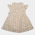 Girls' Light Pink Fit and Flare Floral Printed Cold Shoulder Frock, Light Pink, small