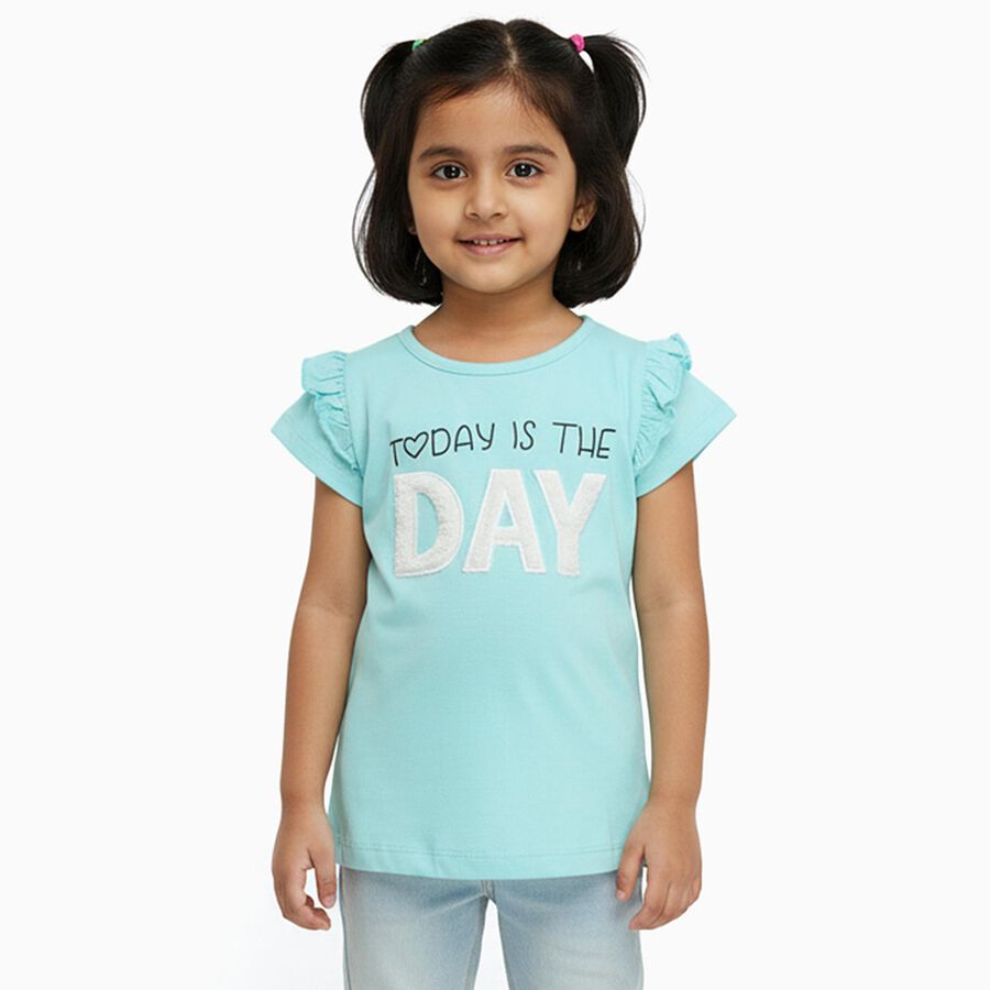 Girls' 100% Cotton T-Shirt, एक्वा, large image number null