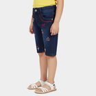 Girls Navy Blue Straight Fit Embroidered Capri, गहरा नीला, small