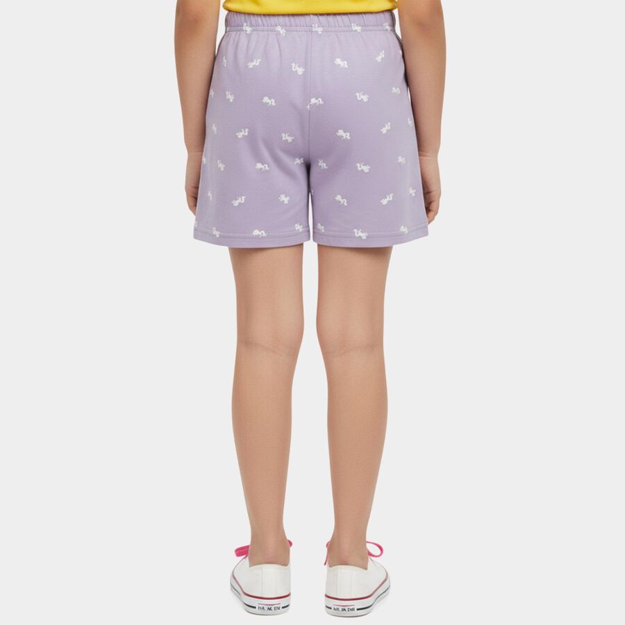 Girls' Purple Printed Elastic Waist Shorts, Lilac, large