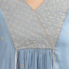 Women's Muted Powder Blue V-Neck Embroidered Flared Kurta, मध्यम नीला, small image number null