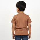 Boys Warm Brown Cotton Round Neck Casual T-Shirt, Brown, small image number null