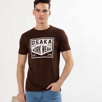 Men's Deep Brown Round Neck Graphic T-Shirt