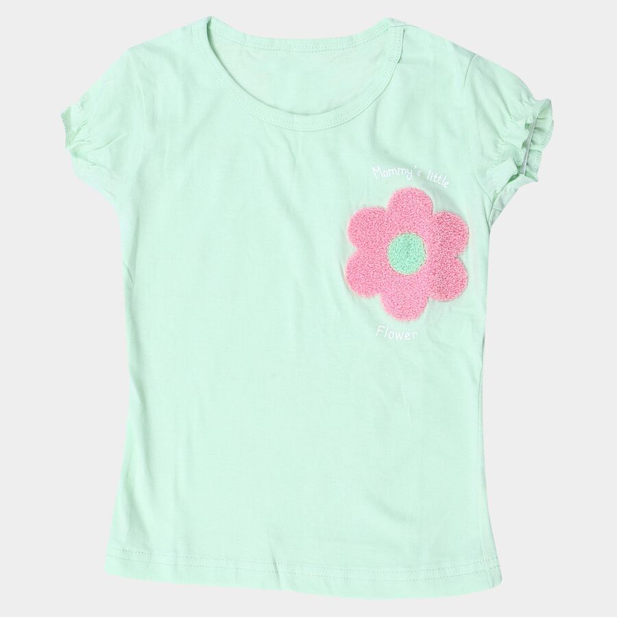Girls' Mint Green Round Neck Regular T-Shirt, Light Green, large