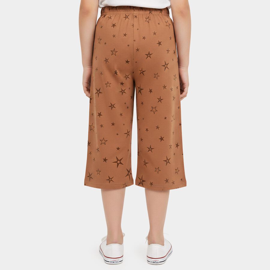 Girls' Brown Wide Leg Star Printed Capri, Brown, large