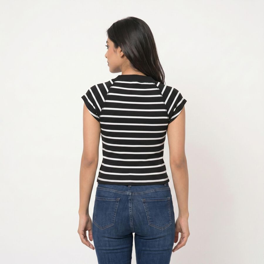 Women's Black V-Neck Regular T-Shirt, काला, large