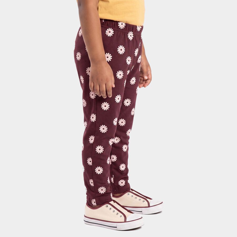 Girls' Wine Straight Fit Floral Printed Cotton Blend Pyjama, Wine, large