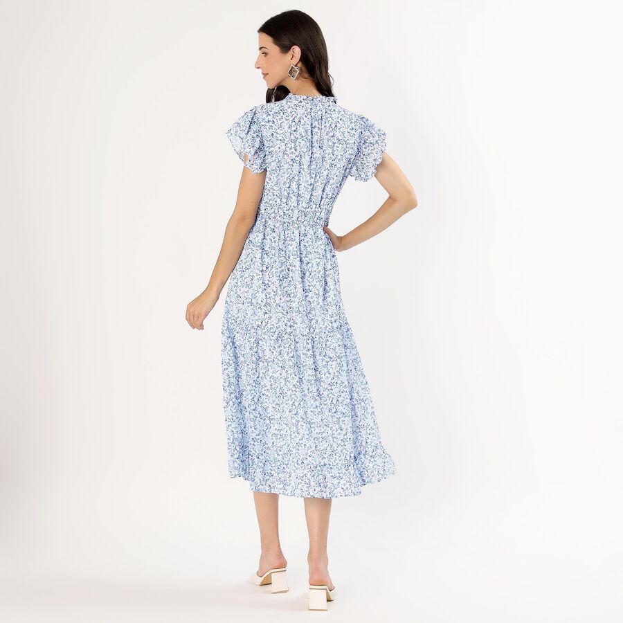 Women's Light Blue Ruffled Neck Romantic Dress, हल्का नीला, large image number null