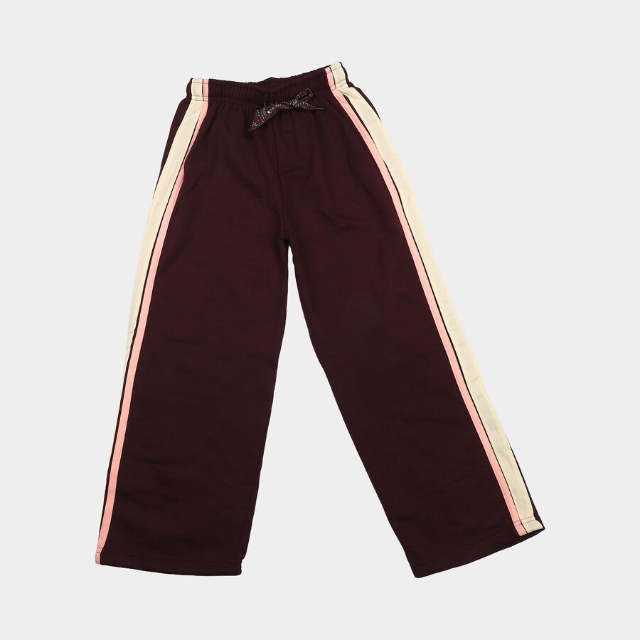 Girls Wine Straight Fit Side Striped Drawstring Winter Pyjama, Wine, large