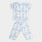 Boys White Cotton Round Neck Printed Night Suit, सफ़ेद, small image number null