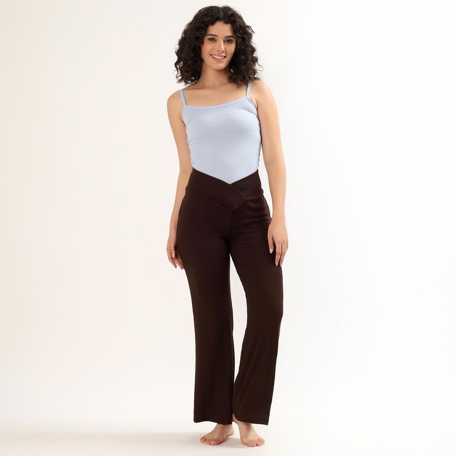 Women's Deep Chocolate Brown Flared Crossover Waist Pyjama, Brown, large image number null
