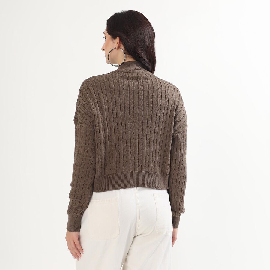 Women's Muted Beige Crew Neck Casual Pullover, गहरा पीला, large image number null