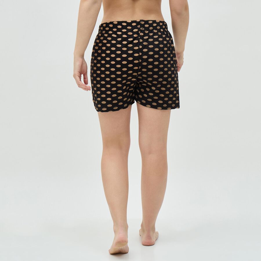 Women's Black Polka Dot Elastic Waist Shorts, Black, large