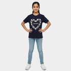 Girls' Navy Blue Cotton Round Neck Casual T-Shirt, नेवी ब्लू, small