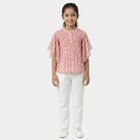 Girls Pink Smocked Neckline Casual T-Shirt, Pink, small