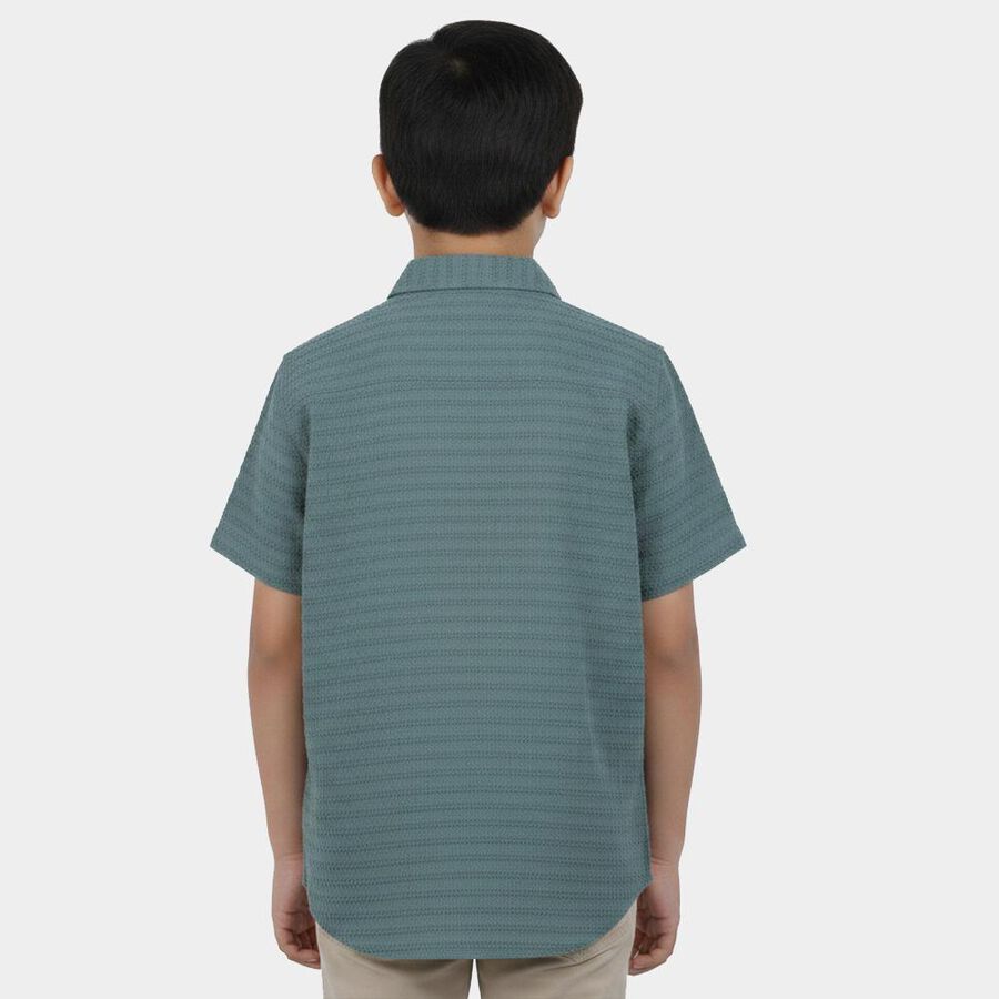Boys Green Cotton Camp Collar Casual Shirt, गहरा हरा, large