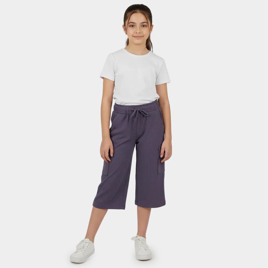 Girls Lilac Regular Fit Solid Capri, Lilac, large