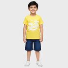 Boys Yellow 100% Cotton Round Neck Graphic Printed Baba Suit, Yellow, small