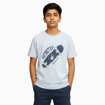 Boys Light Blue Crew Neck Casual Half Sleeve T-Shirt